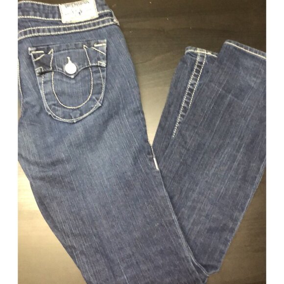 True Religion Woman 27x31 World Tour Billy Dark Wash Low Rise Straight Skinny - Picture 6 of 7